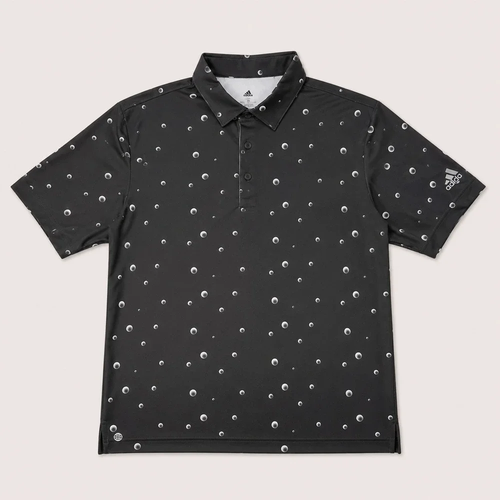NWT Adidas Golf Polo Shirt Mens Medium Black Bubble Print Performance Stretch